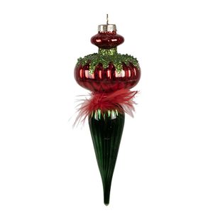 Clayre & Eef Kerstbal 18 cm Rood Groen Glas Kerstboomversiering Rood Kerstboomversiering