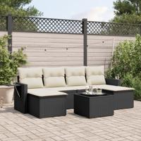 7-delige Loungeset met kussens poly rattan zwart