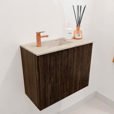 Toiletmeubel Mondiaz Joya Dlux | 50 cm | Meubelkleur Walnut | Faye wastafel Frappe Wasbak Links | 1 kraangat