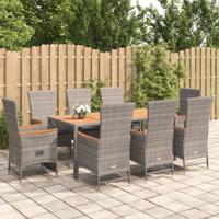 9-delige Tuinset met kussens poly rattan grijs