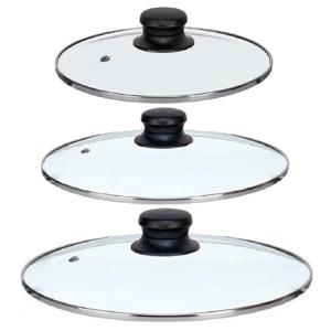 Universele pannendeksel set - 3x stuks - Dia 24/22/20 cm - glas - stoomgaatje