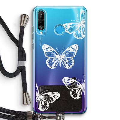 White butterfly: Huawei P30 Lite Transparant Hoesje met koord