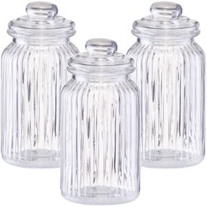 3x Glazen voorraadpotten/bewaarpotten 1200 ml strepen relief 11 x 22 cm