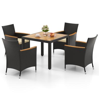 5 TLG. Rotan Tuinset Zitgroep voor 4 Personen Tuintafel met Tafelblad & 4 Stoelen
