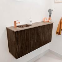 Toiletmeubel Mondiaz Joya Dlux | 91.6 cm | Meubelkleur Walnut | Faye wastafel Arena Wasbak Links | 1 kraangat