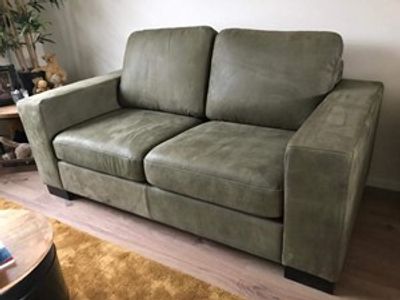 Leren 2-zits bank met houten poten - groen leer - Echt leer, Modern, ontdek de vele Leersoorten en Kleuren bij ShopX