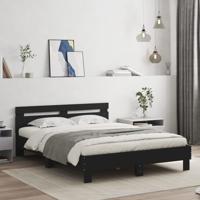 Bedframe met hoofdbord bewerkt hout zwart 140x200 cm