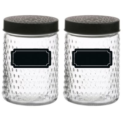 Voorraadpot/bewaarpot Roma - 4x - 1L - glas - zwart - incl. etiketten Voorraadpot/bewaarpot Roma - 4x - 1L - glas - zwart - incl. etiketten