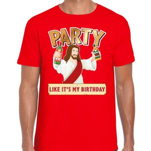 Fout kerst t-shirt rood met party Jezus voor heren