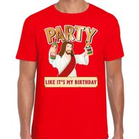 Fout kerst t-shirt rood met party Jezus voor heren - thumbnail