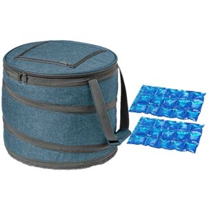 Opvouwbare koeltas blauw/grijs met 2 stuks flexibele koelelementen 15 liter - Koeltas