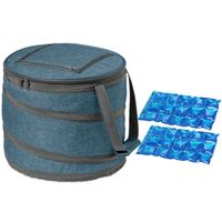 Opvouwbare koeltas blauw/grijs met 2 stuks flexibele koelelementen 15 liter - Koeltas - thumbnail