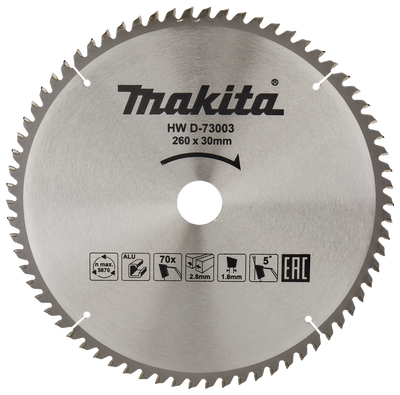 Makita Accessoires Afkortzaagblad Aluminium | Standaard 260x30x2,8 70T 5g - D-73003 - D-73003