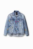 Gebloemde denim shacket - BLUE - L
