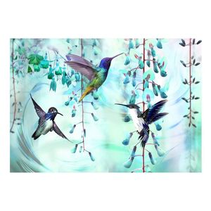 Fotobehang - Flying Hummingbirds Green 350x245cm - Vliesbehang