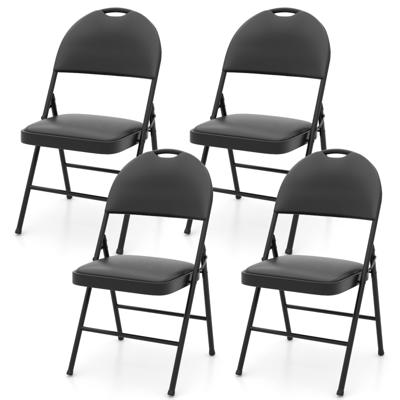 4-delige set Klapstoelen met Metalen Frame Gevoerde Tuinstoel Kunstleer Opvouwbare Campingstoel