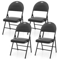 4-delige set Klapstoelen met Metalen Frame Gevoerde Tuinstoel Kunstleer Opvouwbare Campingstoel