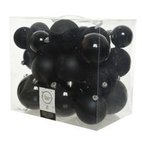 Kerstballen - 26x st - zwart - 6, 8 en 10 cm - kunststof   -