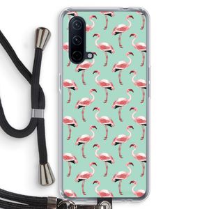 Flamingoprint groen: OnePlus Nord CE 5G Transparant Hoesje met koord