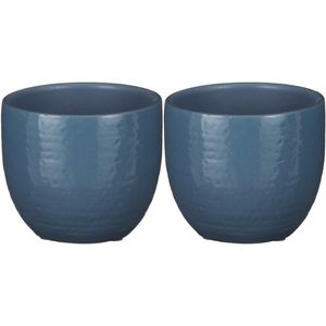 2x stuks plantenpot/bloempot blauw glans met flakes patroon - D14/H12 cm