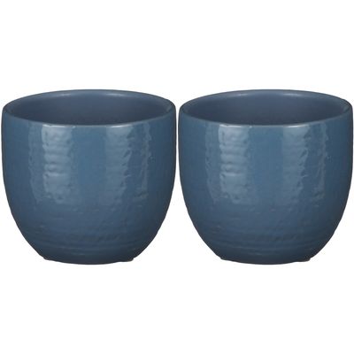2x stuks plantenpot/bloempot blauw glans met flakes patroon - D14/H12 cm