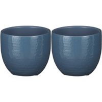 2x stuks plantenpot/bloempot blauw glans met flakes patroon - D14/H12 cm - thumbnail