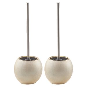 2x stuks WC/Toiletborstel in houder keramiek - goud glitter - D12 x 34 cm