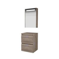 Basic-Line Premium 46 Badkamermeubelset - 50 x 46 cm - Greeploos - 2 Lades - Wastafelblad - Spiegelkast met LED Verlichting - Scotch Oak