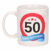 Verjaardag 50 jaar verkeersbord mok / beker - thumbnail
