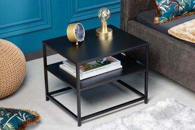 Industrieel bijzettafel DURA STEEL 50cm zwart metaal met opbergvak - 41729