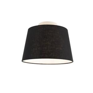 QAZQA Plafondlamp met linnen kap zwart 25 cm - Combi wit