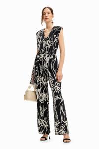 Lange jumpsuit met geïllustreerde bloemen - BLACK - L