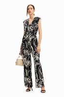 Lange jumpsuit met geïllustreerde bloemen - BLACK - S - thumbnail