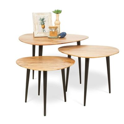 Driehoekige Bijzettafels Pixie (set van 3)  | Donkergrijs Lichtbruin Zwart