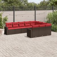 10-delige Loungeset met kussens poly rattan bruin