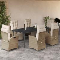 7-delige Tuinset met kussens poly rattan beige