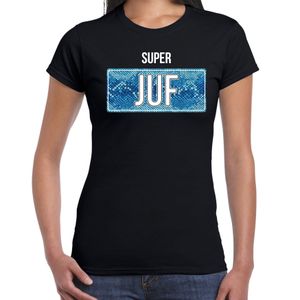 Super juf cadeau t-shirt zwart voor dames