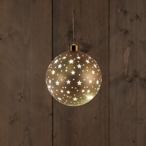 Ball Glass Matt Gold With Stars 12Cm / Led Warm White / - Anna's Collection