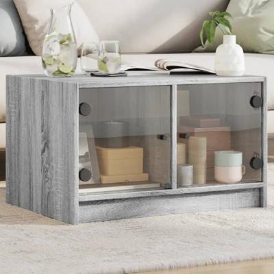 Salontafel met glazen deuren 68x50x42 cm grijs sonoma eiken
