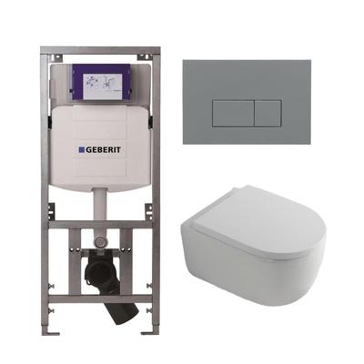 QeramiQ Dely Swirl Toiletset - 36.3x51.7cm - Geberit UP320 Burda inbouwreservoir - 35mm zitting - bedieningsplaat licht grijs - rechthoekige knoppen - wit glans 0701131/SW1102375/SW1000767/SW1026256