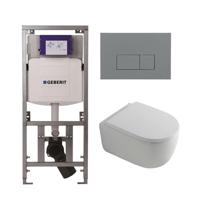 QeramiQ Dely Swirl Toiletset - 36.3x51.7cm - Geberit UP320 Burda inbouwreservoir - 35mm zitting - bedieningsplaat licht grijs - rechthoekige knoppen - wit glans 0701131/SW1102375/SW1000767/SW1026256