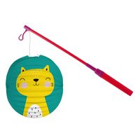 Bol lampion kat/poes - blauw - 22 cm - papier - met lampionstokje - 40 cm