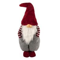 Gnome/dwerg pop - grijs/rood - pluche - 22 x 55 cm - decoratie pop/knuffel - staand