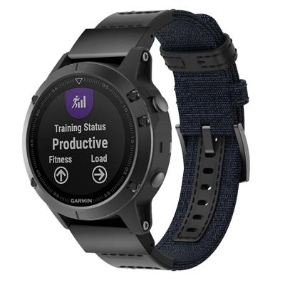 Canvas en lederen polsband horlogeband voor Garmin Fenix5 Plus polsband grootte: 150 + 110mm (blauw)