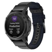 Canvas en lederen polsband horlogeband voor Garmin Fenix5 Plus polsband grootte: 150 + 110mm (blauw)