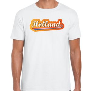 Wit t-shirt Holland / Nederland supporter Holland met Nederlandse wimpel EK/ WK voor heren