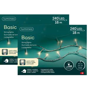 Kerstverlichting - 2x - 240 led lampjes -warm wit -1800 cm - transparant snoer -timer en dimmer