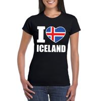 IJsland supporters kleding t-shirt - voor dames - zwart - met vlag kleuren print - korte mouwen