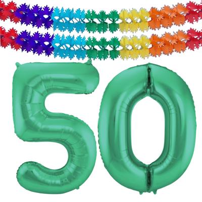 Folat Verjaardag Leeftijd folieballon - 50 jaar - groen - 86 cm - incl 2x slingers