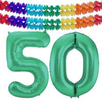 Folat Verjaardag Leeftijd folieballon - 50 jaar - groen - 86 cm - incl 2x slingers